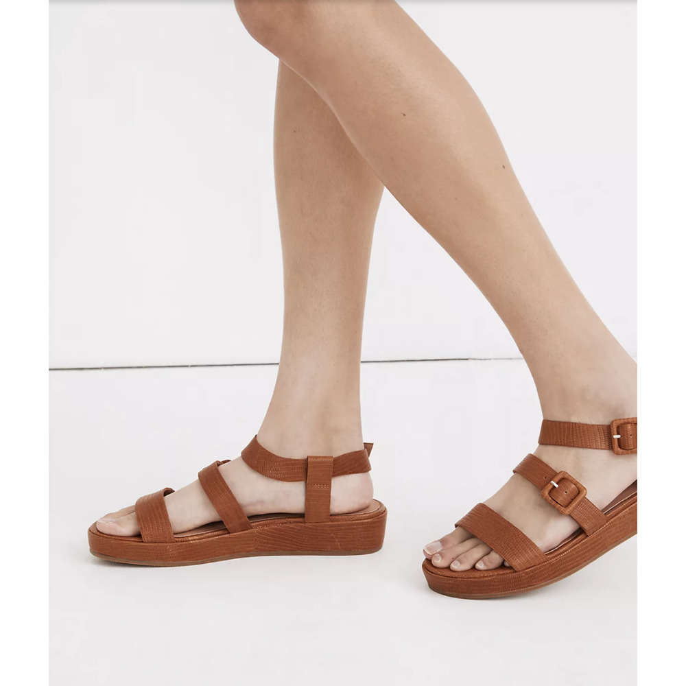 SOLD Madewell The Robin Platform Sandal in Lizard Embossed Leather - Picture 3 of 11